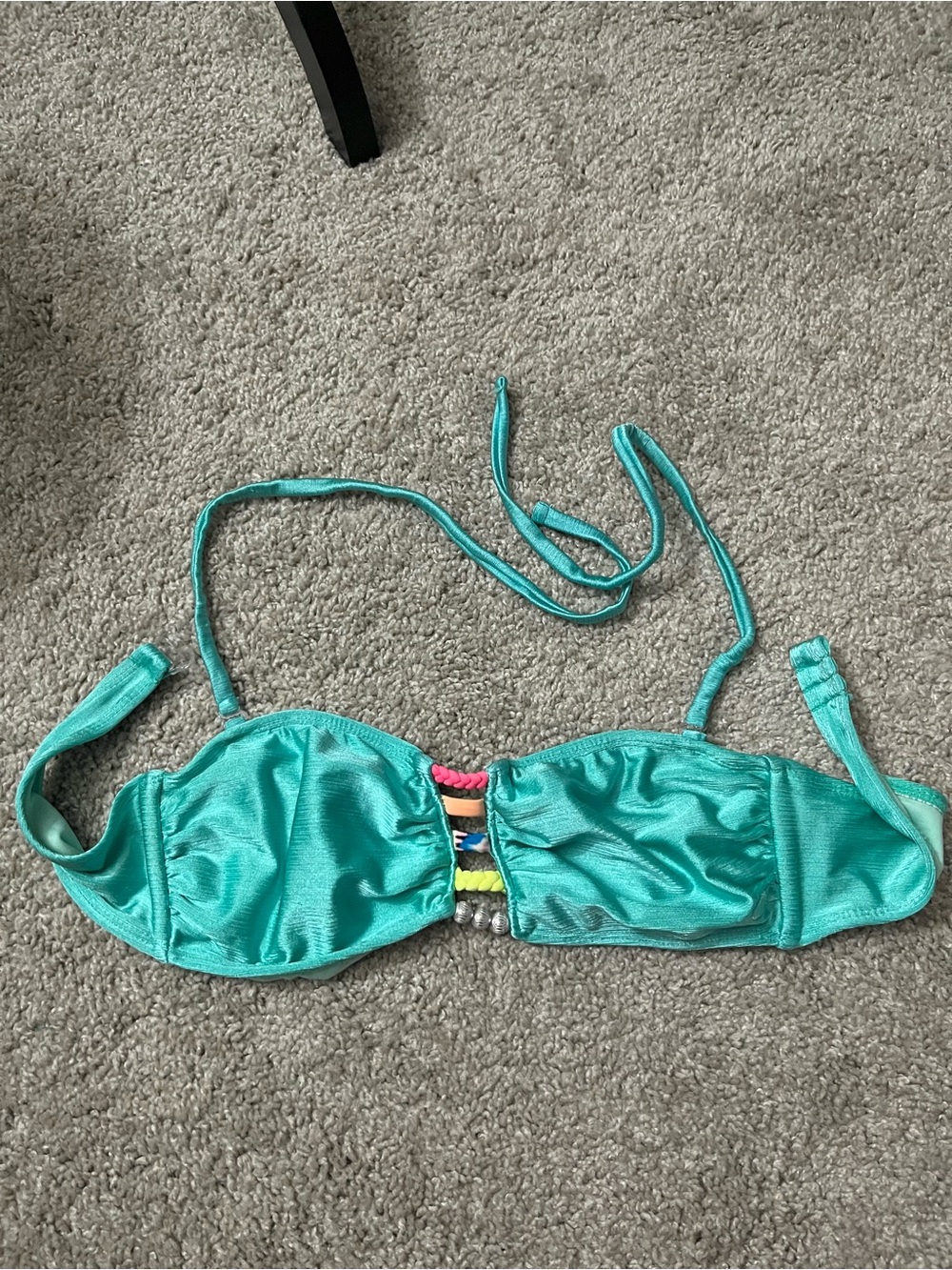 OP Girls Teal Bandeau Bikini Top with Multicolor Center